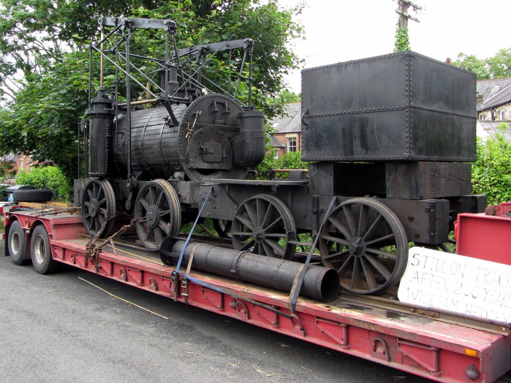 A commemorative sculpture of the locomotive Puffing Billy in the village of Wylam, marking the site's role in early steam-locomotive history.
