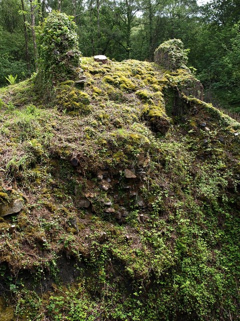 The collapsed remains of the engine house at Yarner Copper Mine, Yarner Wood, Devon