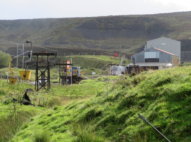 Buckets on the Claughton aerial ropeway in Lancashire, the last industrial ropeway working in Britain.
