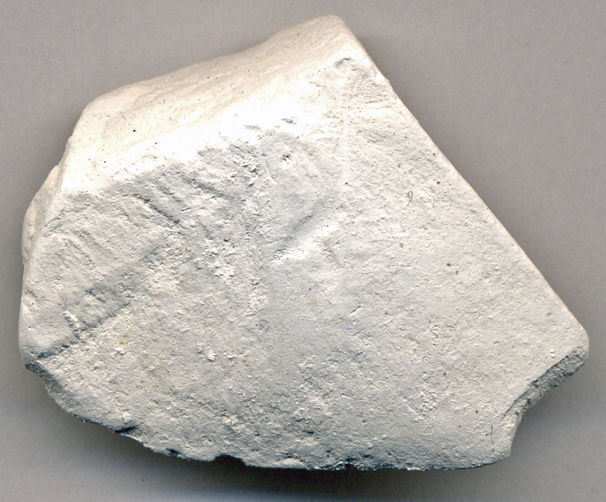 A specimen of Upper Chalk from the White Cliffs of Dover, showing the soft, fine-grained, almost pure white texture typical of the rock.