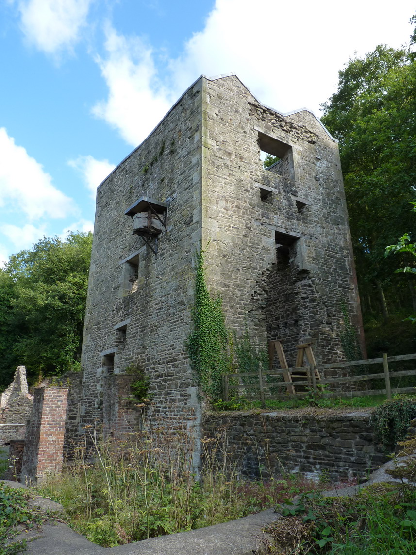 The derelict stone Cornish engine house at Snailbeach lead mine, Shropshire.
