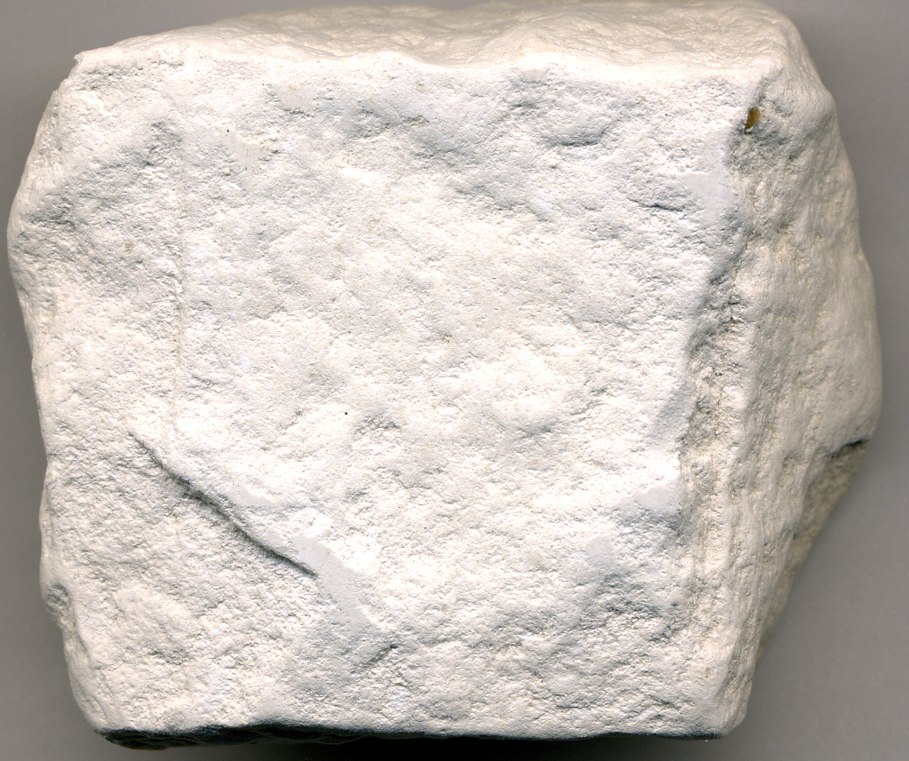 A pale, chalky specimen of diatomite, the fossilised-diatom rock also worked at Loch Cuithir, Skye.