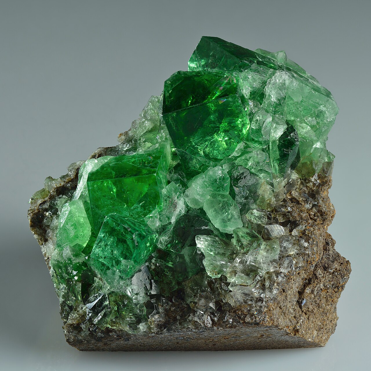 Green fluorite crystals from the Diana Maria mine at Rogerley quarry, Weardale, County Durham — the same North Pennine district as several fluorspar mines on this site.