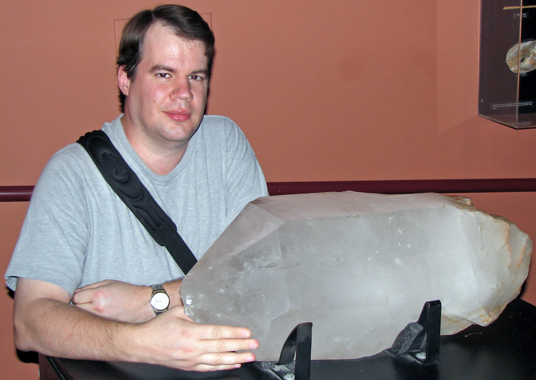 A large quartz crystal specimen, showing the mineral's characteristic glassy hardness — the material that made vein quartz reefs stand out clearly enough for prospectors to follow.