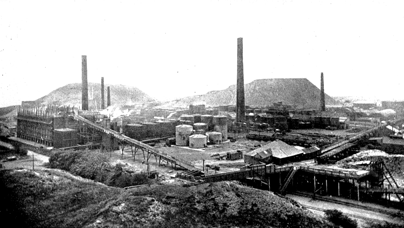 A row of Pumpherston oil shale retorts at work in 1922.