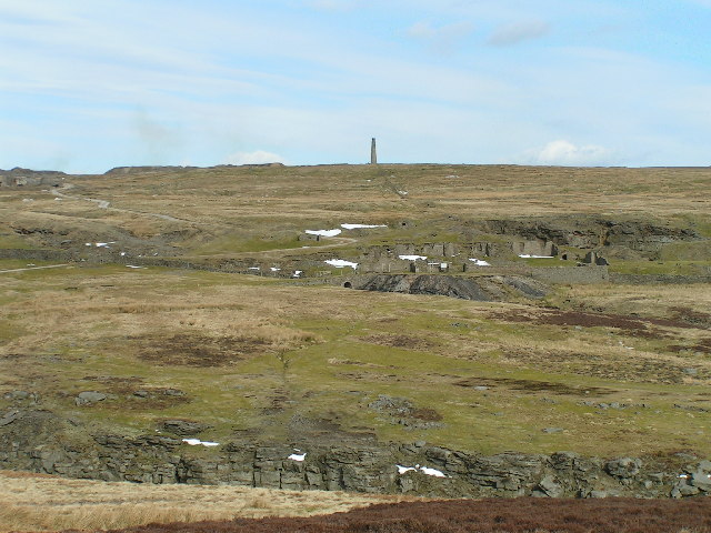 The Cupola smelt mill site and its chimney on the skyline, Grassington Moor, North Yorkshire.