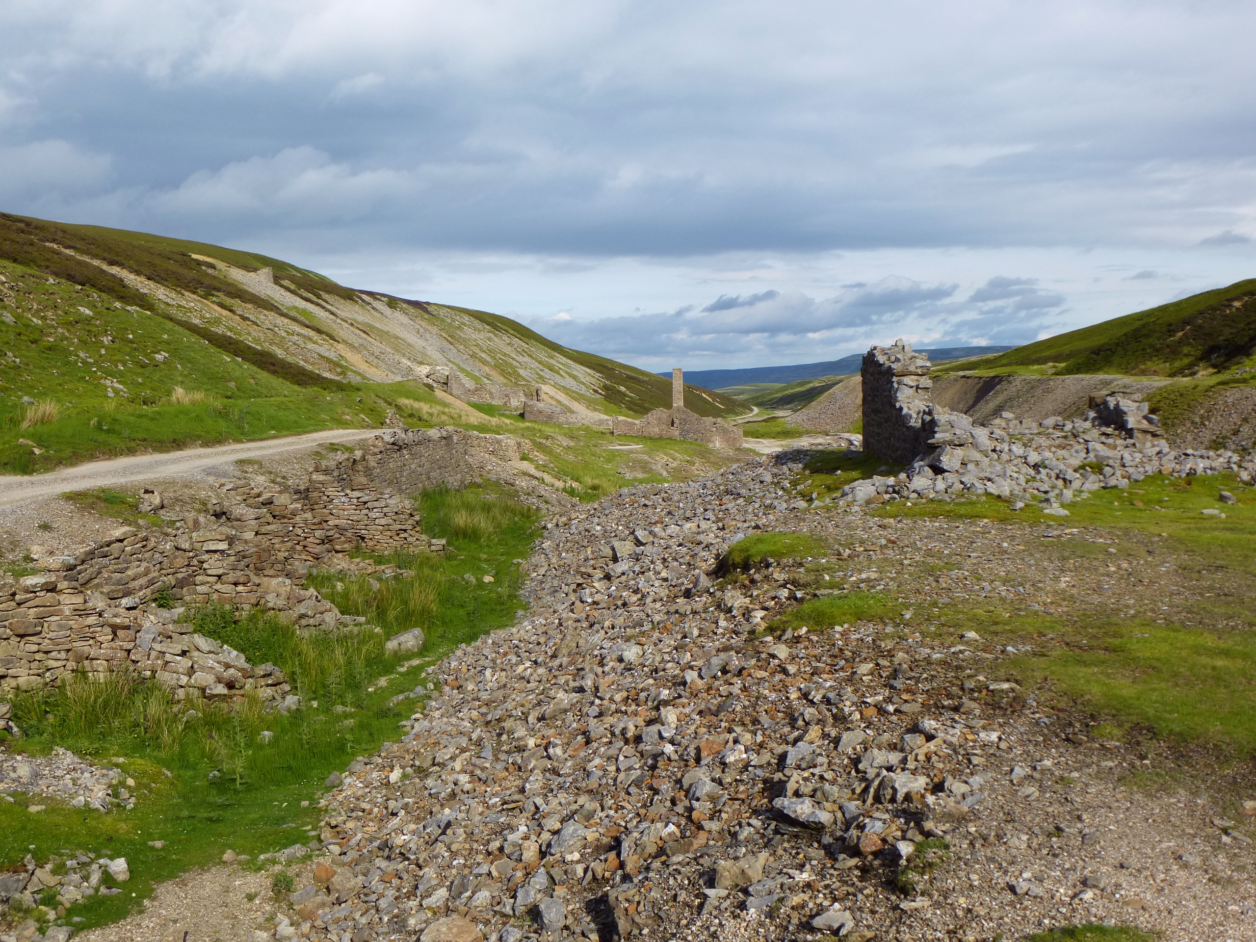The stone ruins of Old Gang Smelt Mill in Swaledale, which houses the remains of a slag hearth and ore hearths