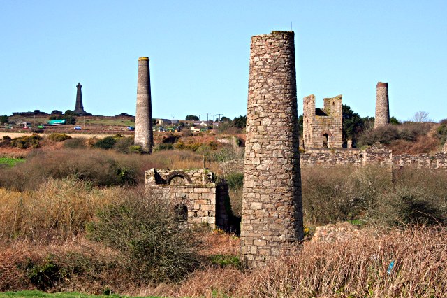The engine house and surviving dressing floor remains at West Basset Stamps, Carn Brea, Cornwall — a 40-inch stamps engine built in 1875.