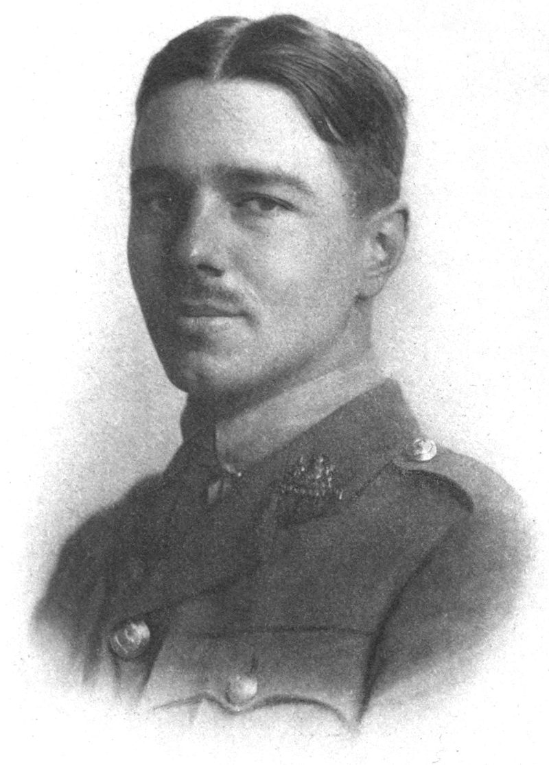 Head-and-shoulders photograph of Wilfred Owen in army uniform, frontispiece of his 1920 Poems