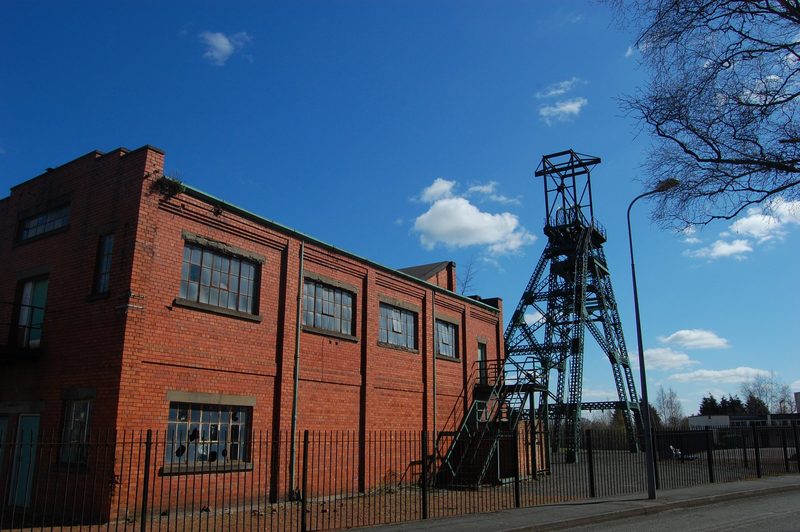 The engine house and winding gear at Bersham Colliery, Rhostyllen.