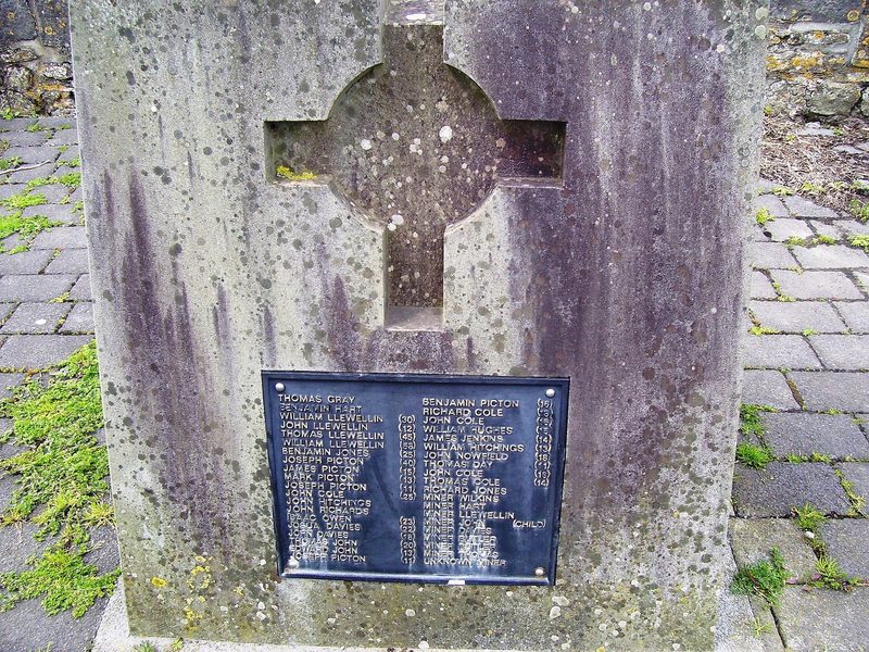 A memorial stone at Landshipping Quay listing the names of those killed in the 1844 Garden Pit disaster.