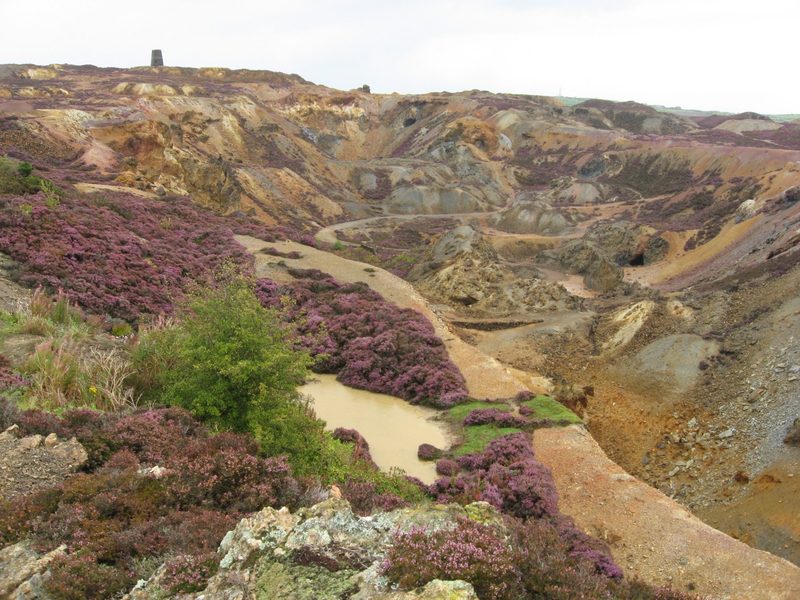 The Great Opencast at Parys Mountain, Anglesey, showing the mineral-rich exposed strata.