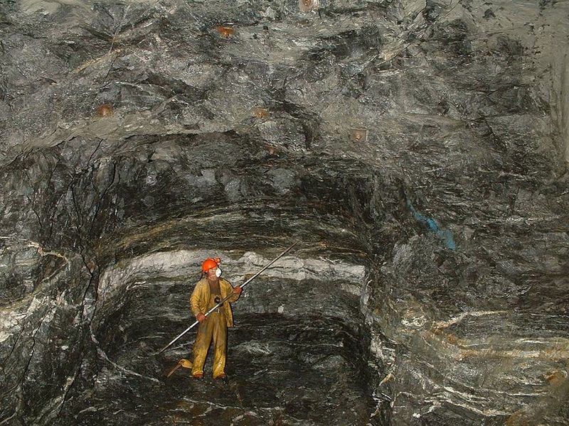 A sheet of gold-bearing quartz filling a fracture in the host rock underground at the Nalunaq Gold Mine, Greenland.
