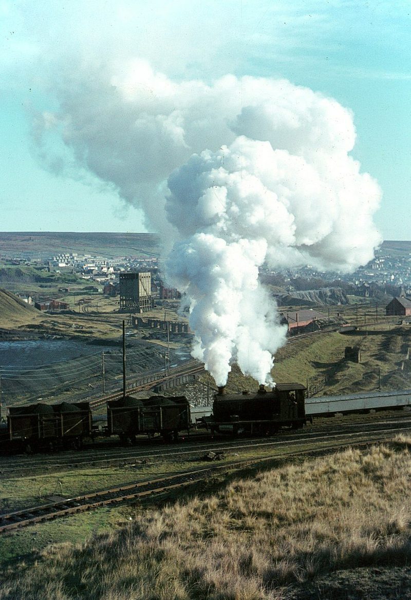 The steam locomotive 'Toto' shunting at Big Pit colliery in 1969, while the pit was still a working coal mine.
