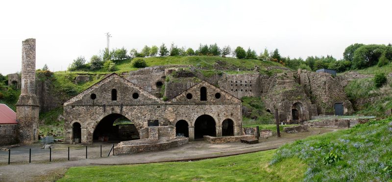 The stone ruins of the blast furnace structures at Blaenavon Ironworks, part of the Blaenavon Industrial Landscape World Heritage Site