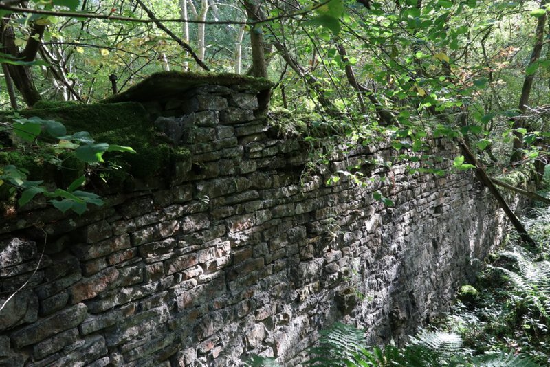 The long stone-lined wheelpit of Brandon Walls lead mine beside the Rookhope Burn.