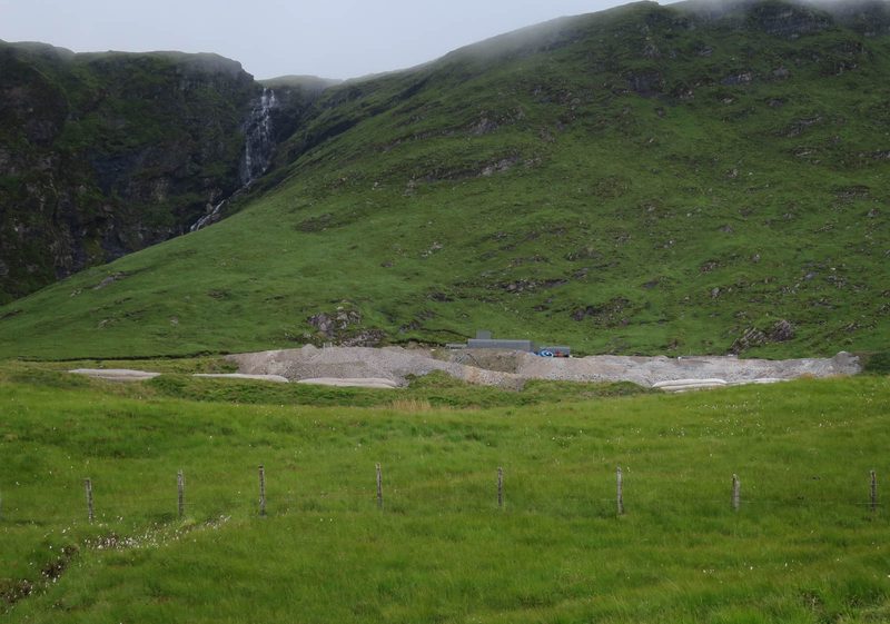 The Cononish gold mine site below Beinn Chùirn, photographed in 2017 during the development phase.