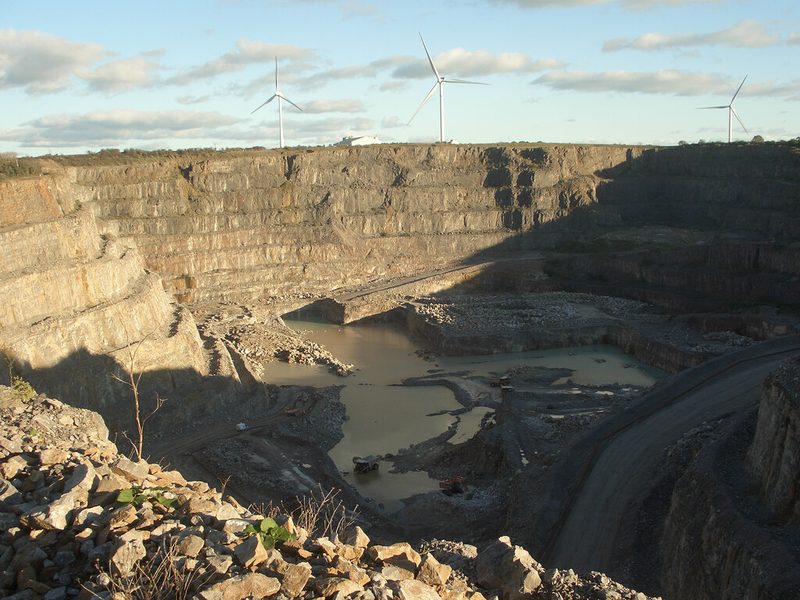 A view down into the benched limestone workings of Cornelly Quarry