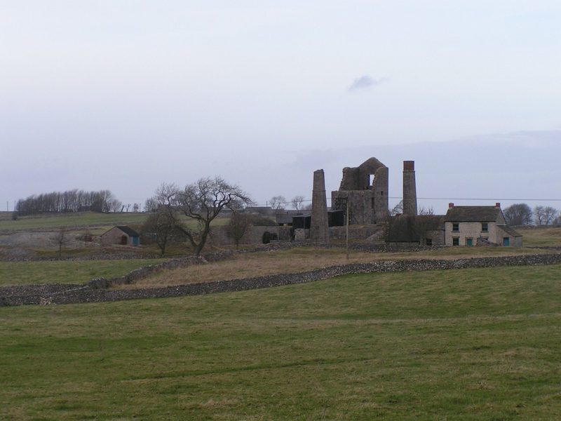 The walled lead-mining enclosure south of Sheldon, with the Magpie Mine buildings, that also holds the Dirty Red Soil workings.