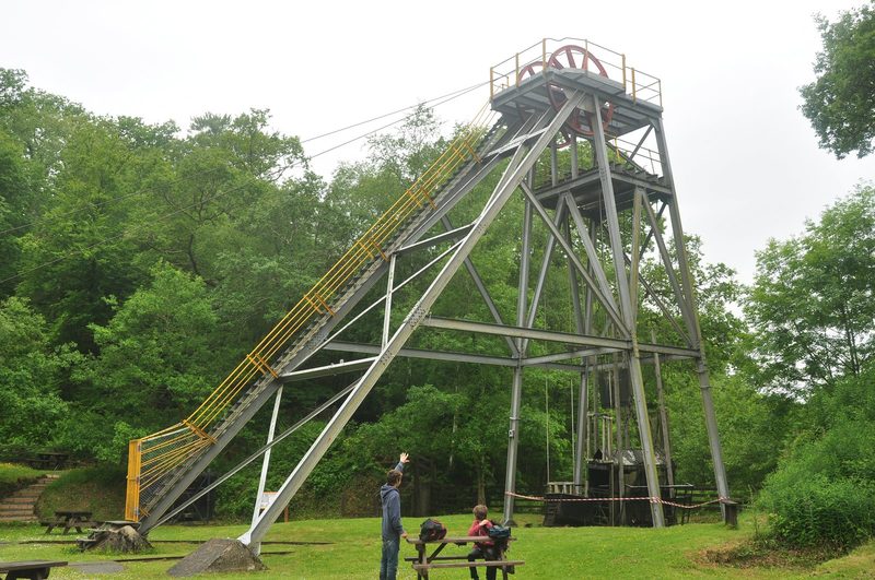 A surviving headframe among the later mining structures at Dolaucothi.