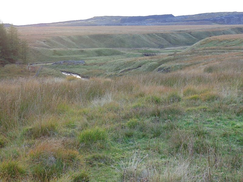 The Gass Water running through open moorland in East Ayrshire, below the slopes where the barytes mine worked.