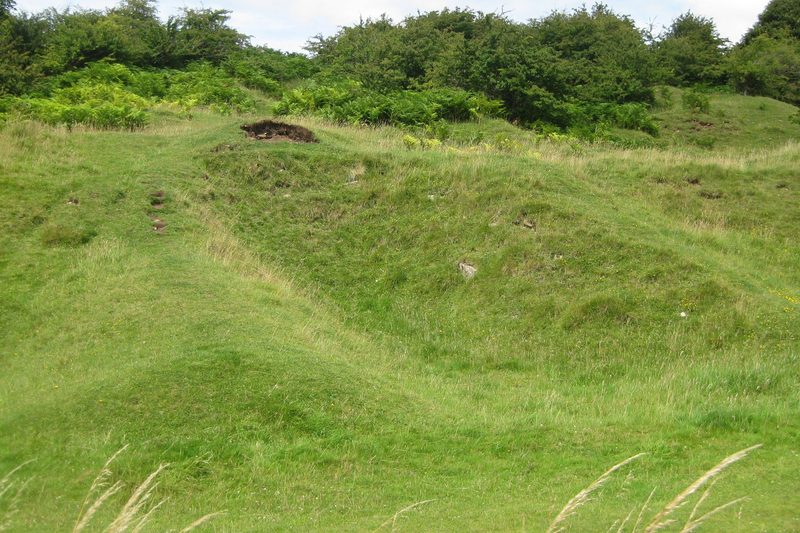 Surviving lead-mining remains at Charterhouse-on-Mendip, within the wider Charterhouse Lead Works scheduled monument that includes Grebe Swallet Mine.