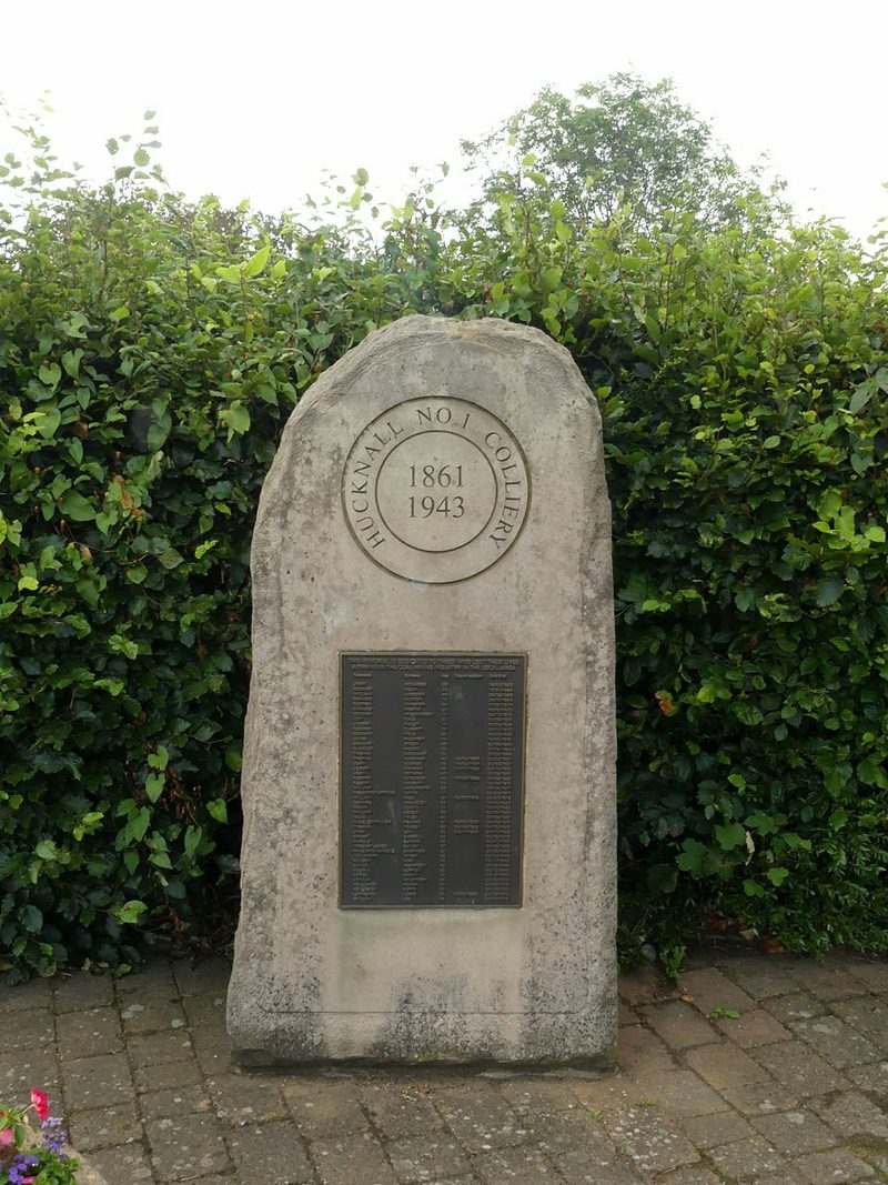 A panel of the Hucknall colliery memorial commemorating Hucknall No. 1, the Top Pit, sunk in 1861.