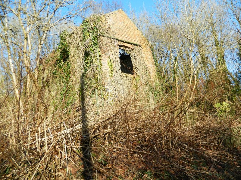 A derelict building surviving at the disused Llanharry iron mine.