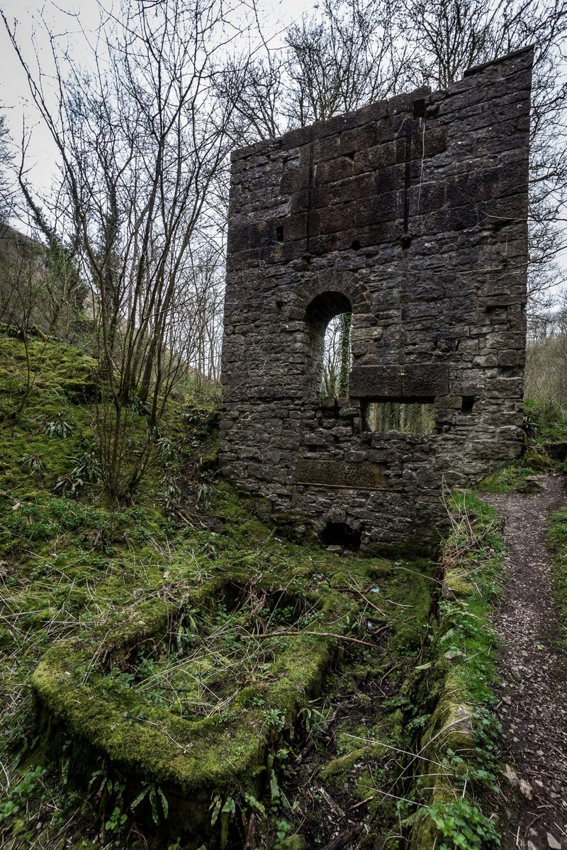 The surviving Cornish engine house at Mandale Mine in Lathkill Dale.