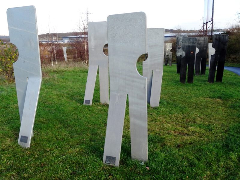 The 'Walking Together' memorial sculpture at the site of the former Markham Colliery, part of a trail of 106 steel figures commemorating the men killed in the colliery's three disasters.