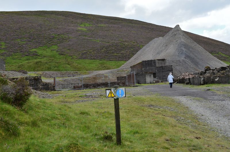 The concrete structure and spoil of New Glencrieff Mine at Wanlockhead, photographed in 2022.