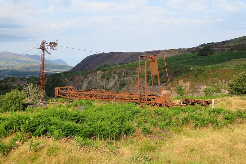 Surviving Blondin towers standing above the abandoned slate pits at Pen-yr-Orsedd.