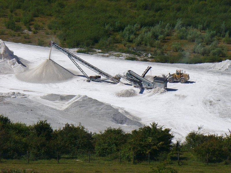 The worked chalk face of the quarry at Pitstone, beneath the Chiltern escarpment.