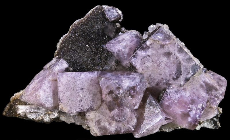 A specimen of pale cubic fluorite crystals from the mine, of the kind found in cavities in the flats