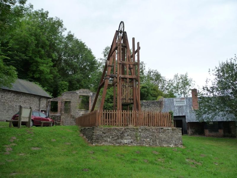 Replica headgear erected over one of the Snailbeach shafts as part of the site's interpretation.