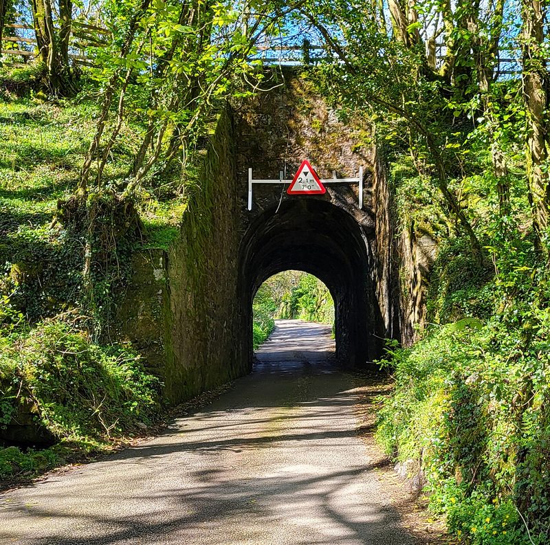 The Grade II listed former mineral railway bridge associated with Tresavean Mine, Lanner, Cornwall.