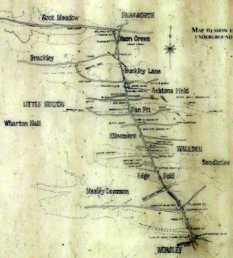 A modern interpretive signboard at Worsley showing the extent of the underground canal tunnels serving the Duke of Bridgewater's coal mines.