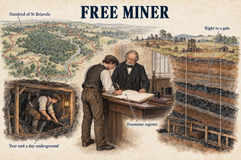 The Hundred of St Briavels, a young man signing the freeminer register, a year and a day worked underground, and a gale of coal marked out below the surface.