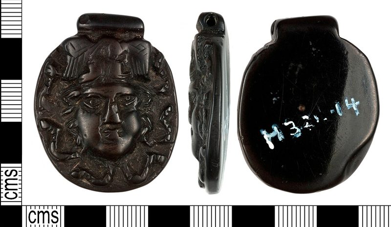 Roman-era jet Medusa pendant, York (YORYM : H321.14.1)