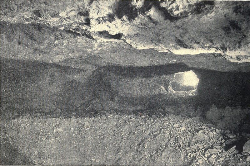 A large underground stope — the void left by extracting an ore body — photographed in the Treadwell gold mine, Douglas Island, Alaska, in 1908.