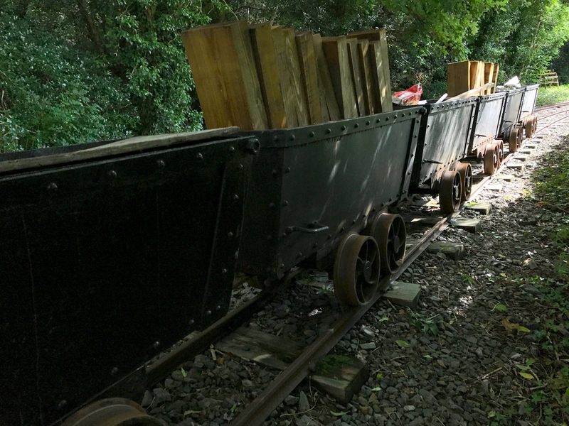 A train of lead ore wagons at Mines Yard station on the Great Laxey Mine Railway, Isle of Man.